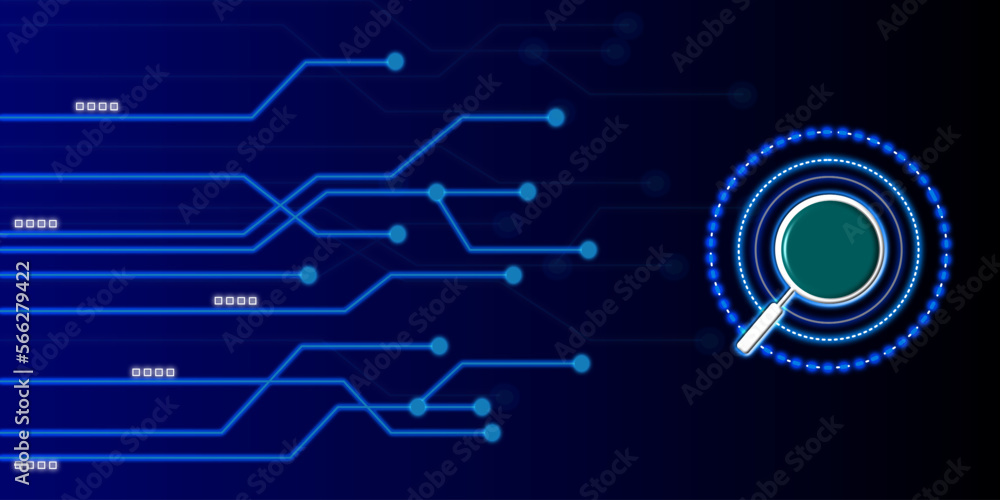 Cyber technology search by magnifier on electronic line network. Vector Image. Cyber technology search by magnifier on electronic line network. Vector Image.