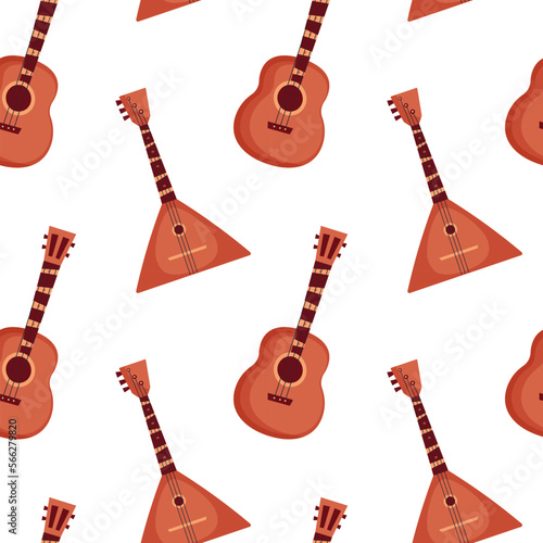 Cartoon guitar and balalaika pattern on white background.
