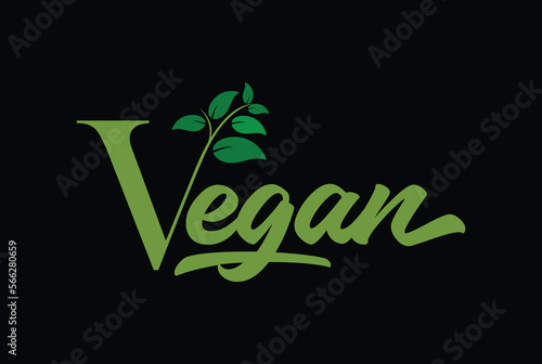 Letter V with Leaves and Vegan Text Type Word Font for Health Diet Food Product Logo