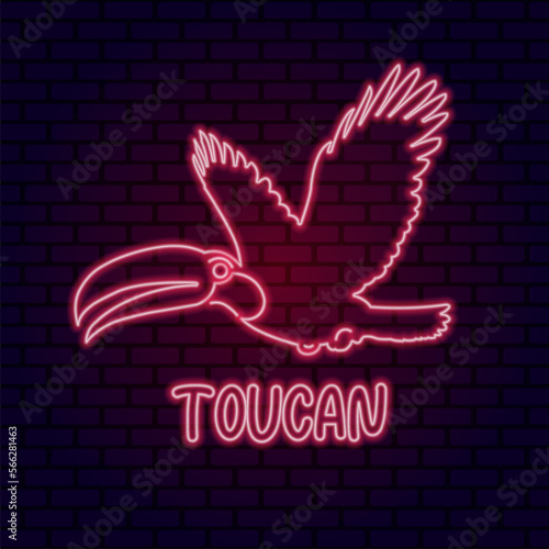 Toucan bird red neon light sign vector. Glowing bright icon toucan bird sign