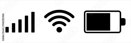 Set of status bar icon. Mobile phone system icons. Signal, wifi, and battery vector illustration on white background