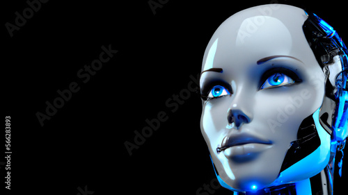 Cyber Girl humanoid robot with artificial intelligence     Generative AI 3D Illustration on black background