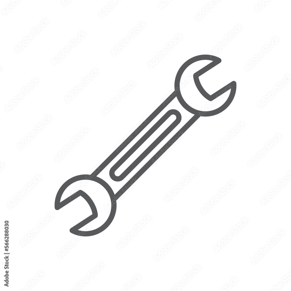 Wrench line icon. Minimalist icon isolated on white background. Wrench simple silhouette. Wrench line icon. Minimalist icon isolated on white background. Wrench simple silhouette.