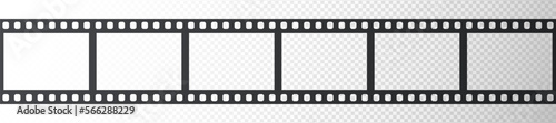 Cinema film strip roll isolated on transparent background. Blank seamless negative film. 35mm film slide frame. Cinema or photo frames. Long, retro strip frame. Vector illustration