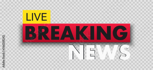 Breaking news live banner isolated on transparent background. World news. Technology, business, politics news concept. Template design broadcast for TV show, network news. Vector illustration