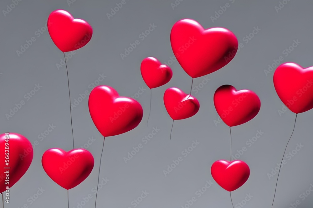 Pink heart-shaped balloons on flat background. Valentine's day wallpaper