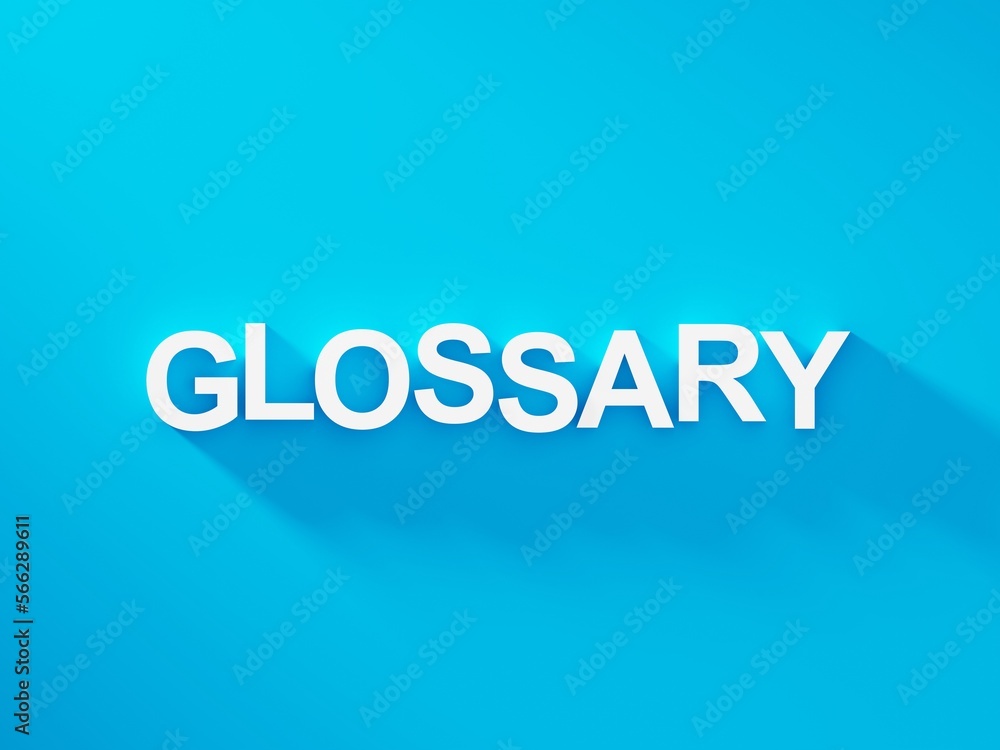 Glossary white text word on blue background with soft shadow
