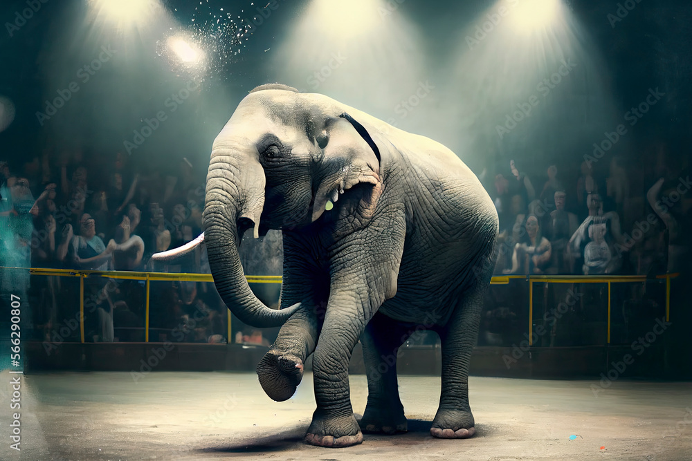 White circus elephant doing a trick