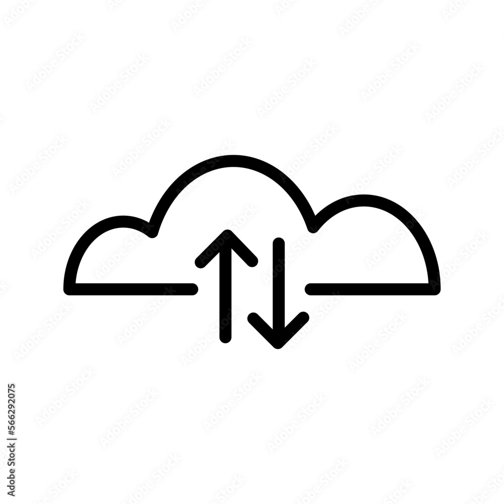 Cloud backup icon line isolated on white background. Black flat thin icon on modern outline style. Linear symbol and editable stroke. Simple and pixel perfect stroke vector illustration Cloud backup icon line isolated on white background. Black flat thin icon on modern outline style. Linear symbol and editable stroke. Simple and pixel perfect stroke vector illustration
