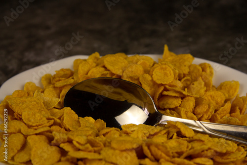 Cornflakes in a bowl. American breakfast