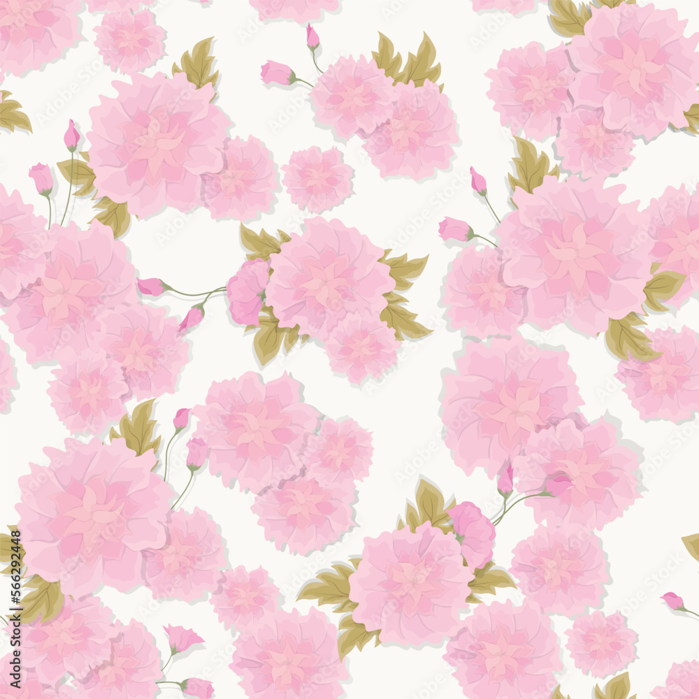 Seamless fresh floral pattern with pretty pink Bougainvillea flowers and tropic leaves on background. Vector elegant template for fashion prints. Vintage floral background. - Vector illustration.