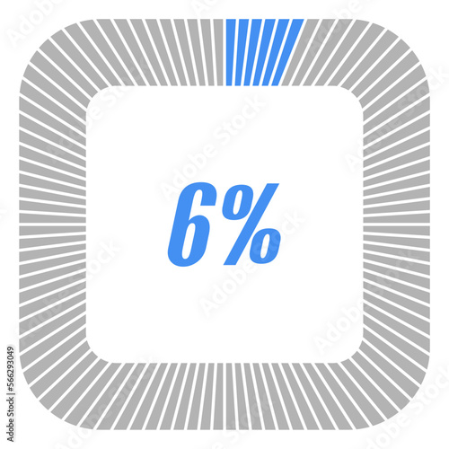6 percent square shape percentage diagram for infographics,documents or reports. vector.