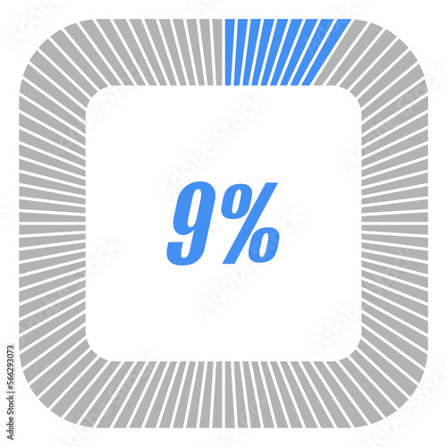 9 percent square shape percentage diagram for infographics,documents or reports. vector.