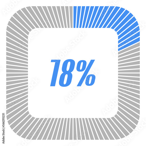 18 percent square shape percentage diagram for infographics,documents or reports. vector.