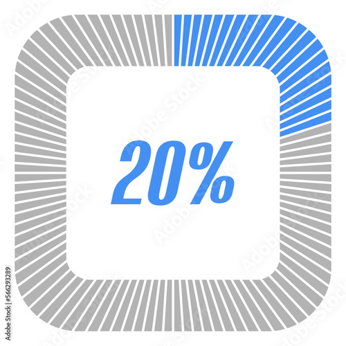 20 percent square shape percentage diagram for infographics,documents or reports. vector.