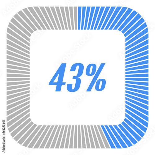 43 percent square shape percentage diagram for infographics,documents or reports. vector.
