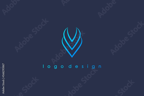Simple Initial Letter V Logo Line isolated on Blue Background. Usable for Nature and Branding Logos. Flat Vector Logo Design Template Element.