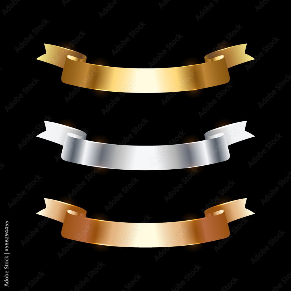 Ribbon gold, silver, bronze set. Vector illustration. Ribbon gold, silver, bronze set. Vector illustration.