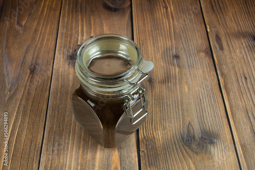 Ground coffee in a glass jar