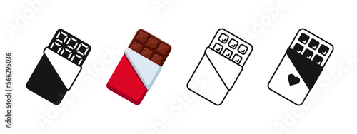 Chocolate bar vector set. Outline and flat chocolate icon