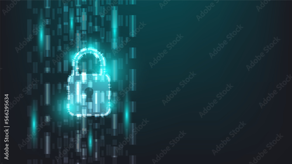 digital padlock with virtual screen on dark background. cyber security ...