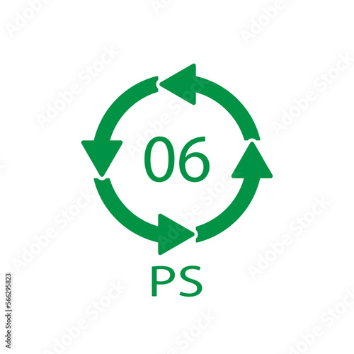 PS 06 recycling code symbol. Plastic recycling vector polystyrene sign.