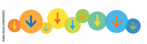 Vector down arrows on colorful overlapping circles