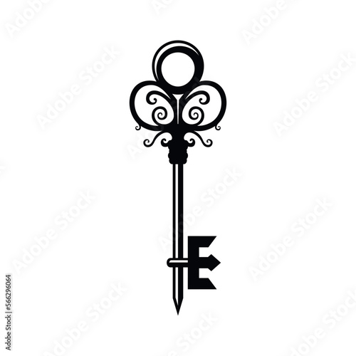 Old Ornate Key on White Background. Vector