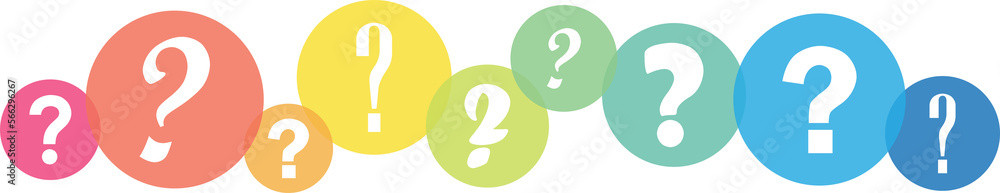 Question marks on colorful overlapping circles on transparent background Question marks on colorful overlapping circles on transparent background