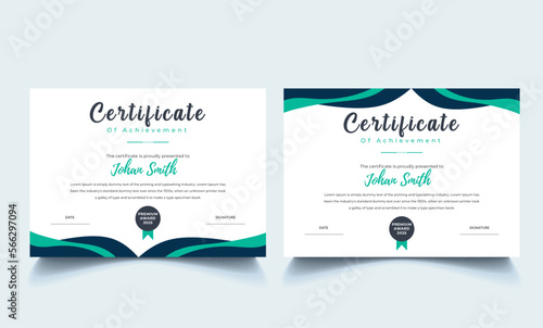 Set of Green and Black color Certificate of Appreciation template, certificate of achievement, awards diploma template
