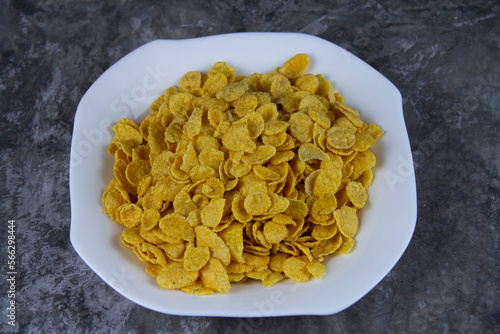 Cornflakes in a bowl. American breakfast