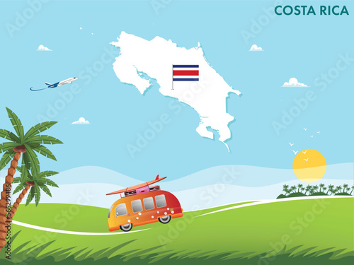 Costa Rica map with travel and tourism theme vector illustration design