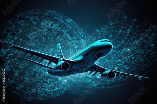 blue digital airplane data made by generative ai