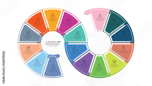 Basic circle infographic with 16 steps, process or options.