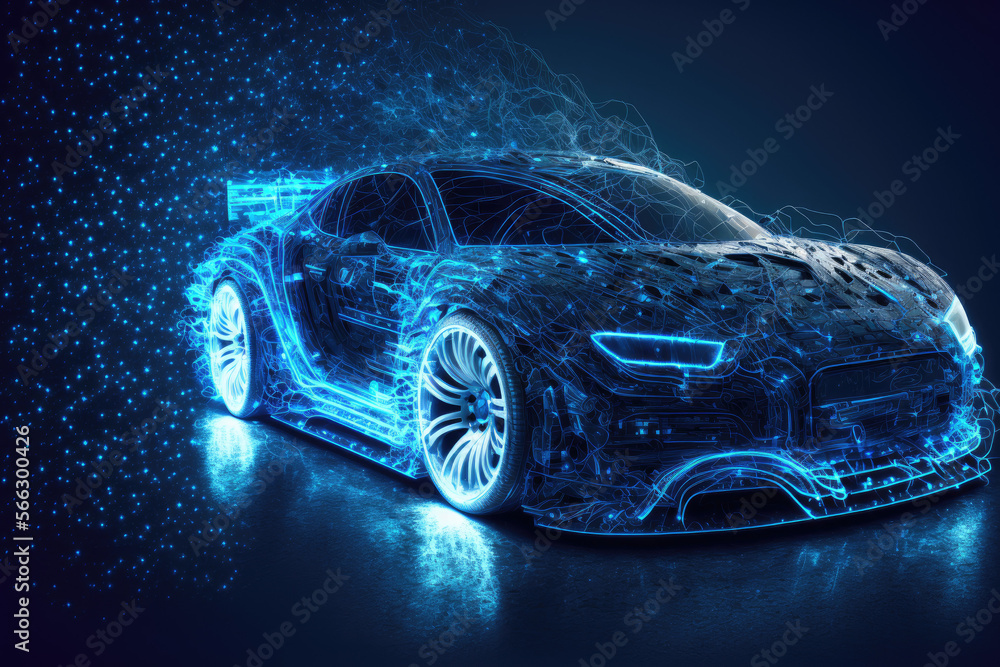 blue digital car data made by generative ai