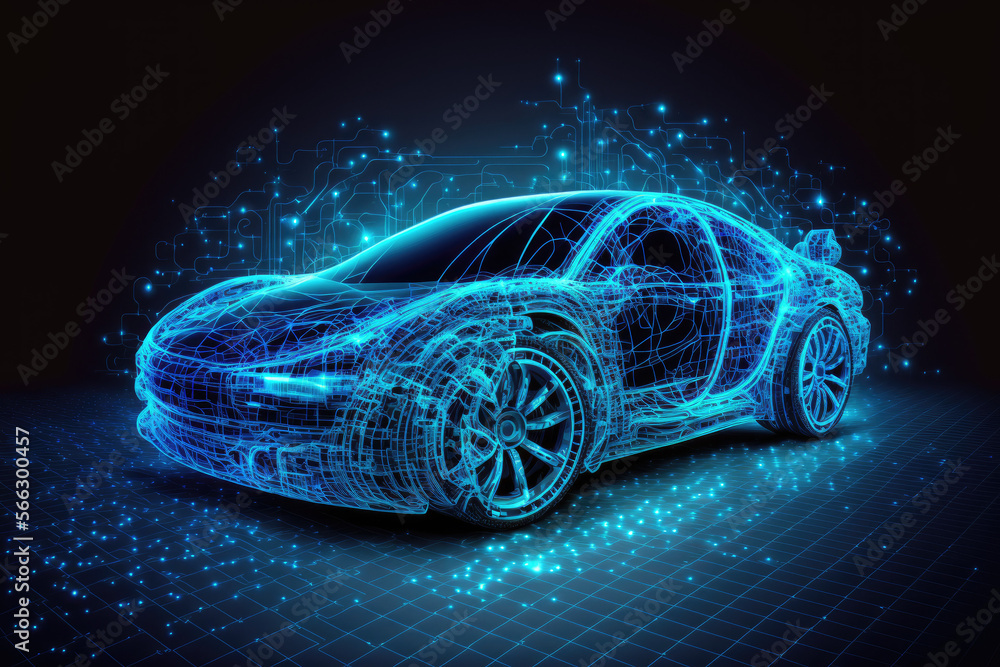 Naklejka premium blue digital car data made by generative ai