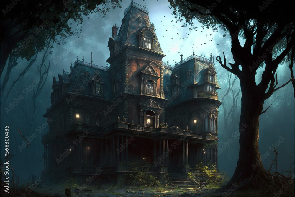 haunted house in the woods  Superb anime and D&D environment
