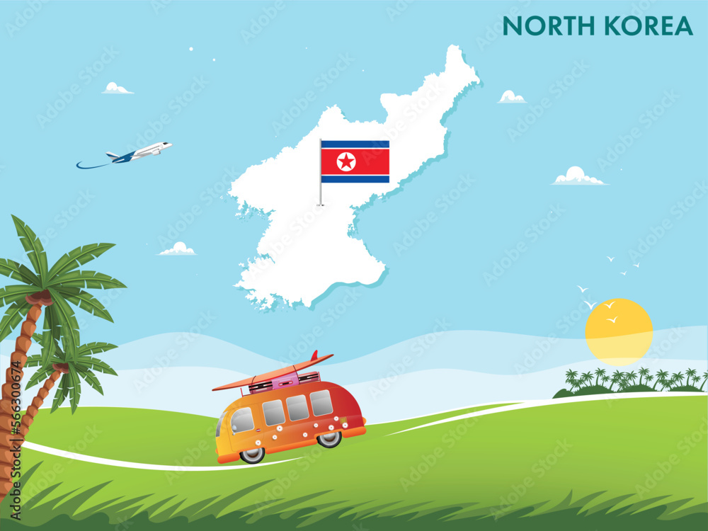 Naklejka premium North Korea map with travel and tourism theme vector illustration design
