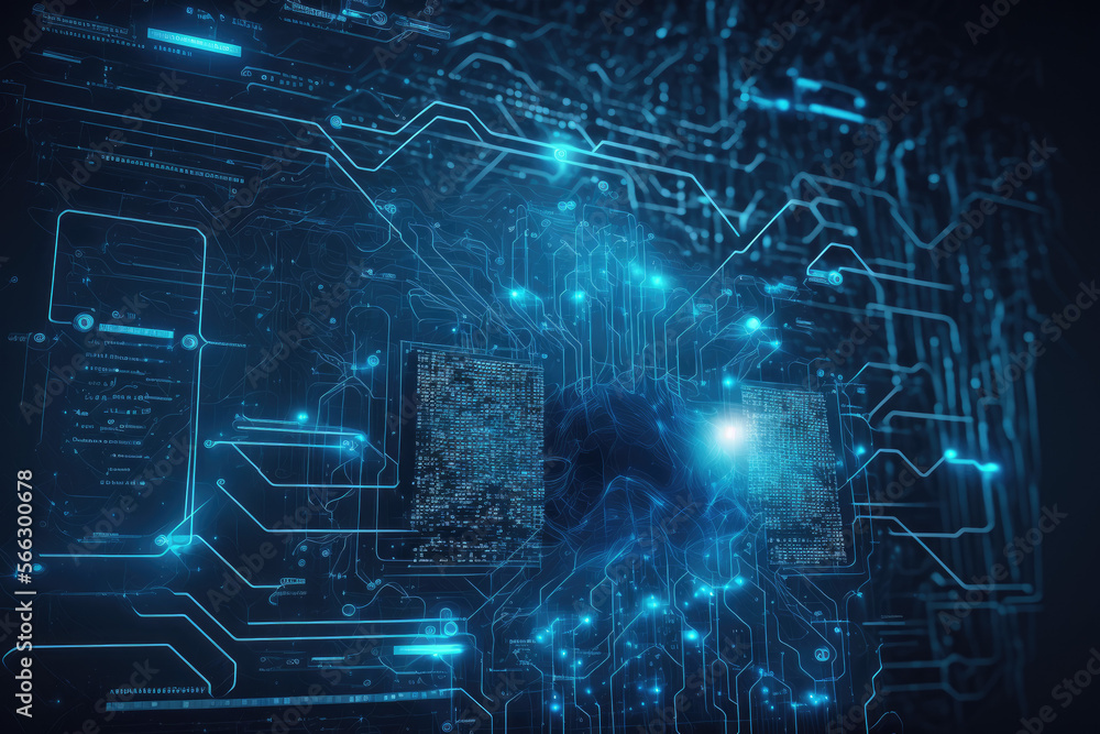 Fototapeta premium blue digital technology network background made by generative ai