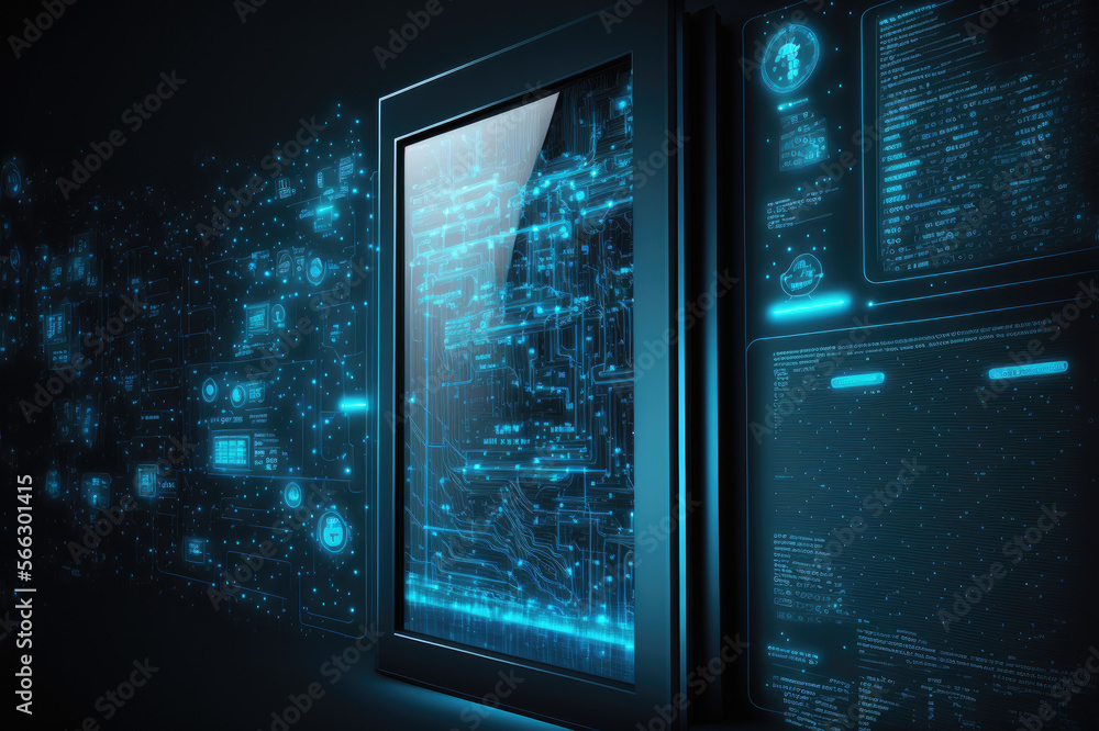 Obraz premium blue digital cybersecurity vault made by generative ai