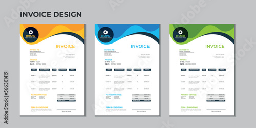 Minimal corporate Business multiple color variation a4 size vector invoice design template