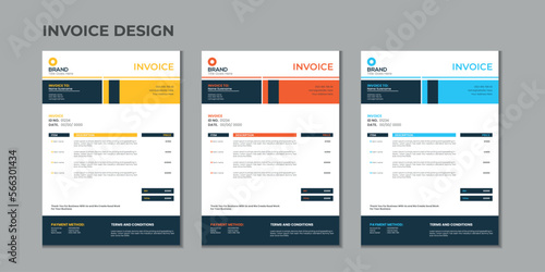 Minimal corporate Business multiple color variation a4 size vector invoice design template
