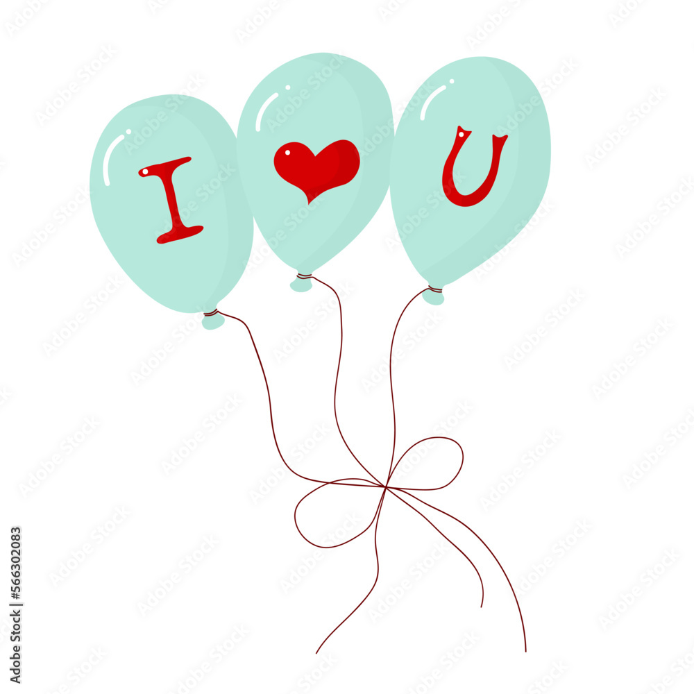 Balloons with a declaration of love on an isolated background.
