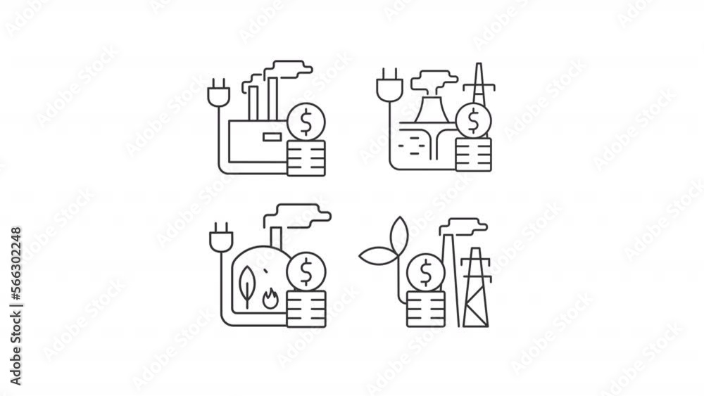 Animated industry bills linear icons. Power plant. Generate green energy. Power prices. Seamless loop HD video with alpha channel on transparent background. Outline motion graphic animation Animated industry bills linear icons. Power plant. Generate green energy. Power prices. Seamless loop HD video with alpha channel on transparent background. Outline motion graphic animation