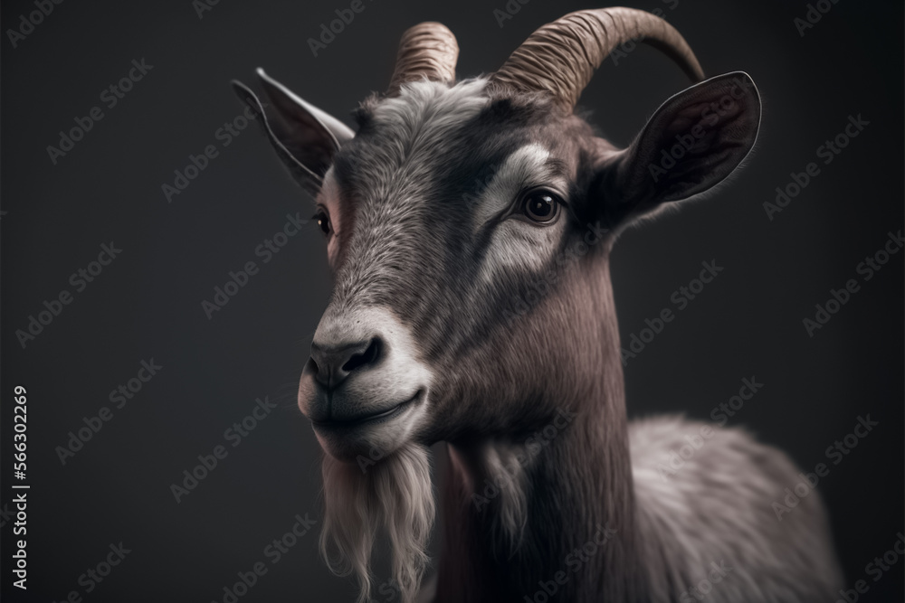 Goat portrait closeup view. Animal husbandry. Farmland animal. generative AI Goat portrait closeup view. Animal husbandry. Farmland animal. generative AI