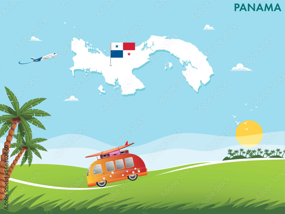 Fototapeta premium Panama map with travel and tourism theme vector illustration design