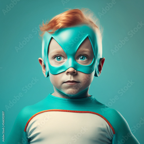 Generative ai brave young child isolated background wearing super hero costume