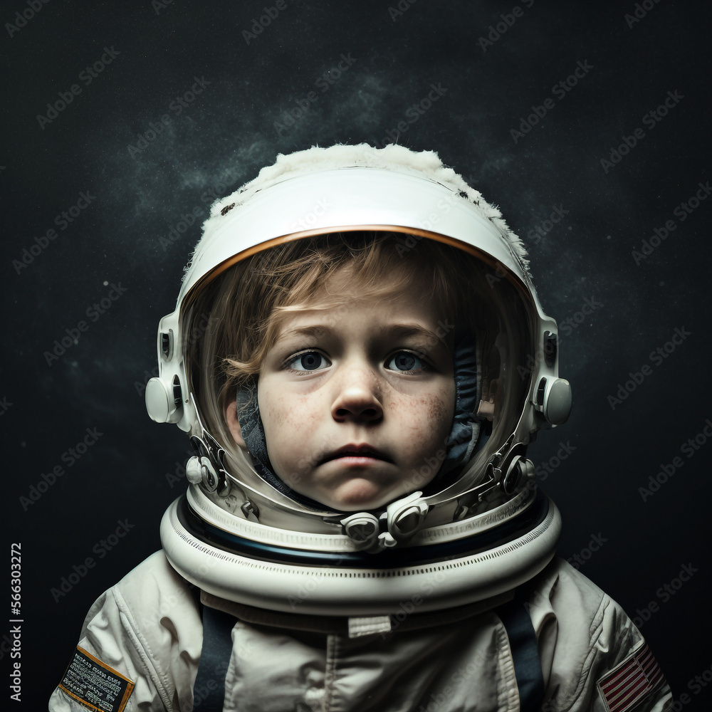 Child pretending to be an astronaut playing wearing a space helmet Child pretending to be an astronaut playing wearing a space helmet