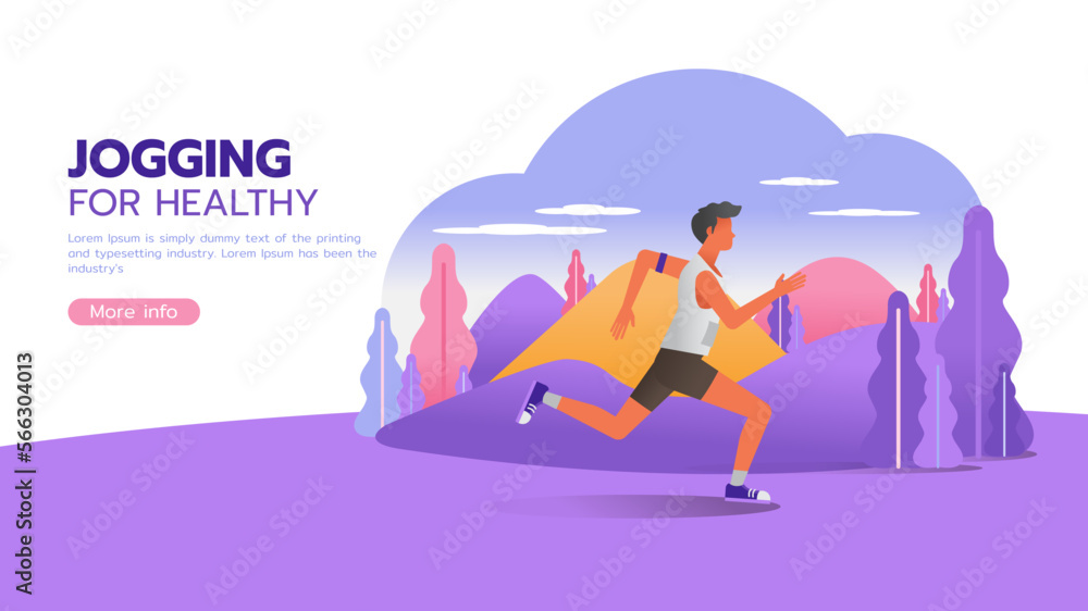 Man running in the garden character vector design. Sports activity and healthy lifestyle. For landing page, web, poster, banner, flyer and greeting card.