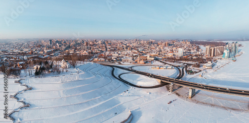 Aerial shot of bridge and c...